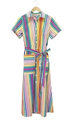 Christopher John Rogers x Target Rainbow Stripe Belted Shirt Dress Size 2 Cotton Red