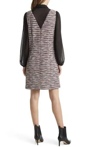 Julia Jordan Black Multicolor Tweed Bow Tie Pinafore Sleeves Mini Shirt Dress 8