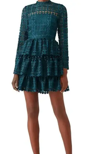 Slate + Willow Women's Teal Full Lace Long Sleeves Full Skirt Mini Dress Size 2