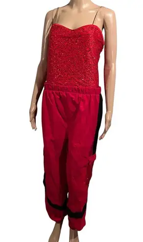 Weissman Crash Course Hip Hop Jumpsuit Sequin Panel Cargo Dance Costume Red XLA Size XL