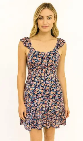 Bright Floral Feminine Ruffled Sun Dress Size XS