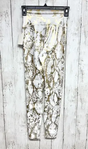 Carbon 38 Pants Women Size XS Gold Metallic Snake Skin Print Athletic Leggings White