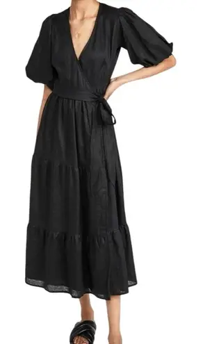 Faithfull the Brand Dress Women 2 Black Linen Edee Wrap Maxi Lagenlook Gothic