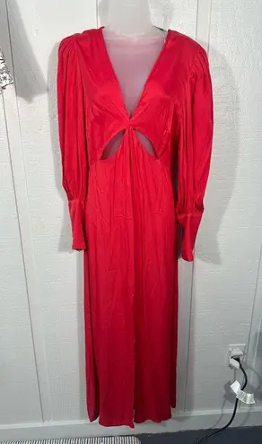 Farm Rio  Cutout Maxi Dress Red V Neck Ballon Sleeve Size Medium NWT