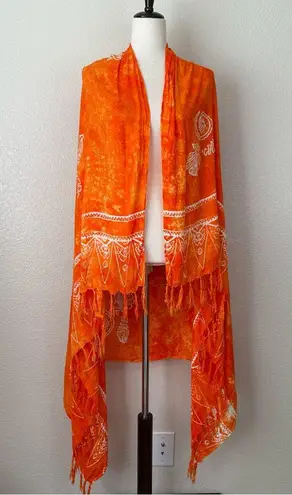 Orange Boho Sea Shells Fringe Sarong or Beach Blanket Size undefined