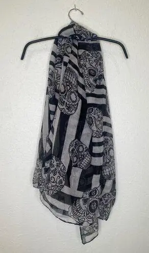 ZARA  Black/Gray-White Skull & Stripe Day of the Dead Sheer Scarf OS Polyester