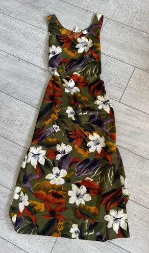 Vintage floral jungle tie dress Green