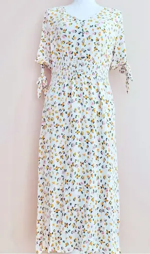 Reborn J White Pink & Yellow Floral Print Pleated Dress. Size 1X