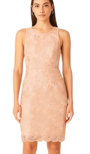 NWT Katherine Kelly Lace Dress Sheath Mesh Overlay Sequin in Peach Pink Size 2
