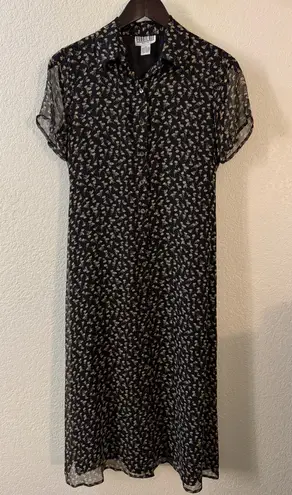 Robbie Bee VTG Y2K Woman Silk Dress Floral Print Button Front Midi Size 4P