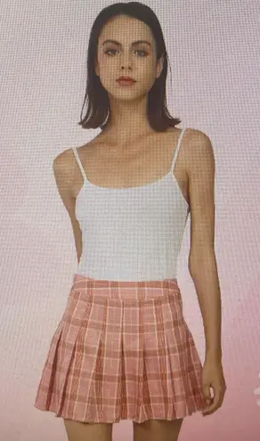 Pink Pleated Plaid Cotton Skater Tennis Mini Skort, size S