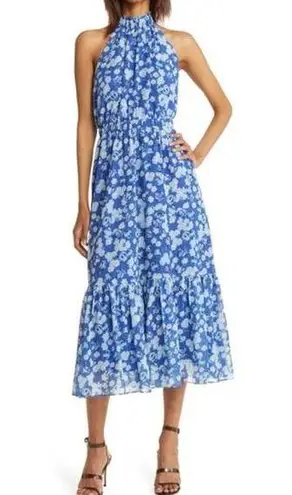 Chelsea28 Womens Floral Print Halter Neck Maxi Dress Blue Surf Aster Floral Sz M