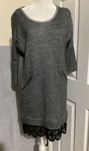 Dolan Left Coast Collection Sweater Dress Womens XS Lace Hem Zipper Pockets USA