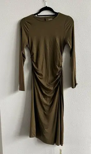 OGL Light Thermal Tencel Asymmetrical Midi Dress Olive Berry Size Medium Green