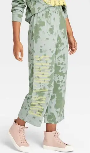 guns n' roses NWT M Sweatpants Green Tie Dye Print New Elastic Waist Rock Band Y2K