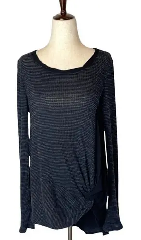 Everleigh Black And Gray Textured Knit Long Sleeve Twist Front Pullover Top S
