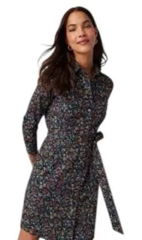 UNTUCKit Stretch Cotton Sydney Shirtdress Multicolor Floral Size 8 Belted Dress Blue