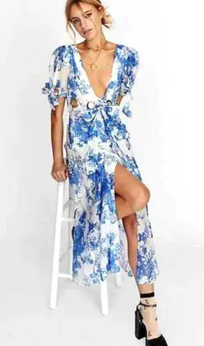 Alice McCALL Only Everything Midi Dress 4 Floral Plunge Neck Grommet Silk Blend