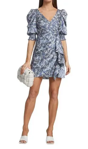Cinq à Sept NWT Cinq a Sept Lucinda Floral Ruffle Mini Dress Puff Sleeve Blue Size 0