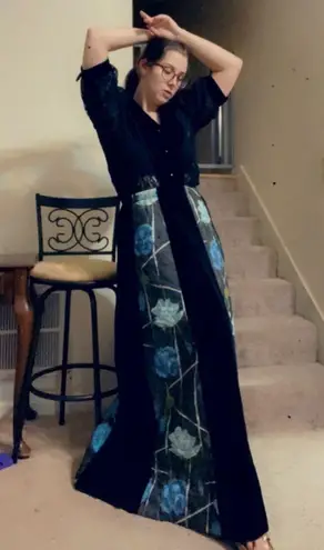 70s Chessa Davis quilt maxi skirt floral velvet Black Size M