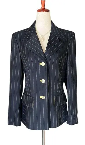 Vintage 90s ESCADA Black & Yellow Pinstripe Blazer w/ Iridescent Glass Buttons