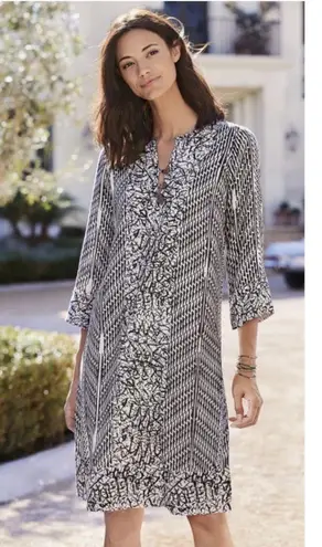 Soft Surroundings Raven Shift Dress Size 1X Rayon Raven Henley Button Abstract