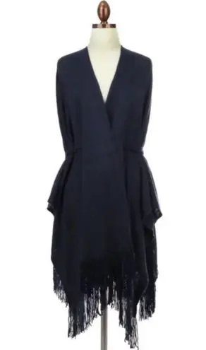 Grey Knit Belt Tie Waist Wrap Poncho Cardigan OSFM Gray