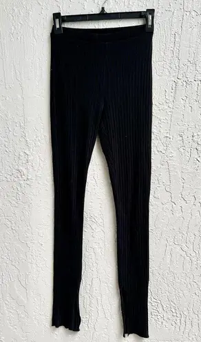 L'Academie Pull On High Waisted Ribbed Split Front Leggings Black Womens Size XS