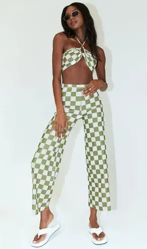 Princess Polly Green White Latiana Checkerboard Halter + Pants Coord Set 4