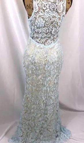 Maniju lace formal gown light blue with nude lining size M NWOT