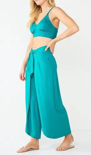 Freshwater Bikini Banded Long Top Sz M Adjustable Strap Teal Snakeskin Texture Green Size M