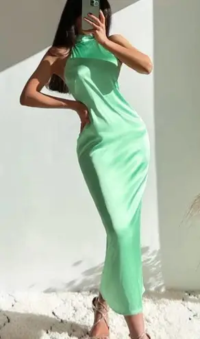 ZARA Satin Effect Green Halter Midi Dress Back Cut-outs - $44 New With Tags  - From Christina