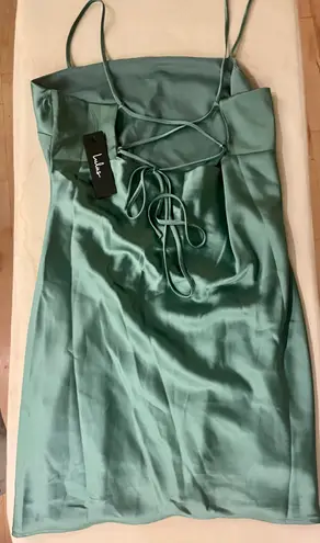 Lulus Chic Allure Sage Green Satin Lace-up Mini Dress