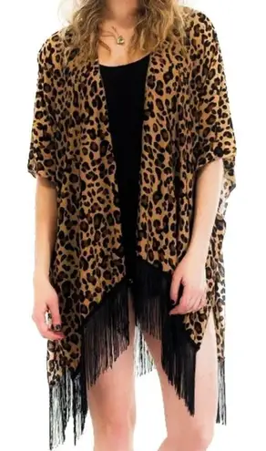 Rainbow SUPER BOHO style Leopard Print fringe Cardigan/coverup/Kimono Cardigan Size M