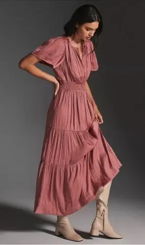 Anthropologie  Mauve Smocked Tiered Sundress - Image 2