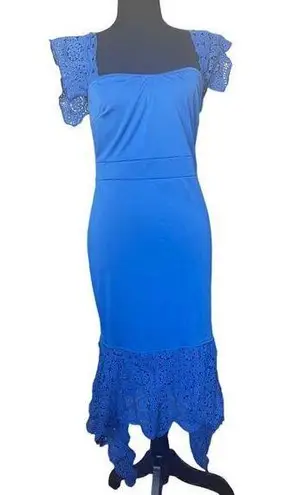 None Royal Blue Sleeveless Dress with Lace to shoulders and base of dress *Never Worn