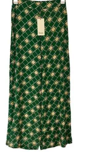 DIXIE GREEN BEIGE RETRO STYLE WIDE LEG PANTS MEDIUM
