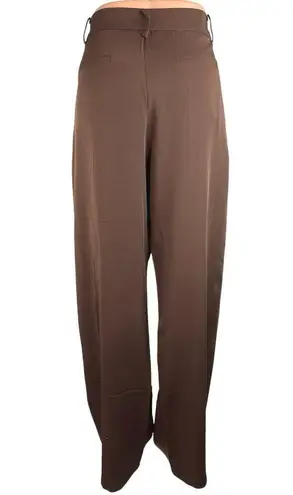 Peppermayo Brown High Rise Straight Pleated Career Wide Leg Dress Pants 8