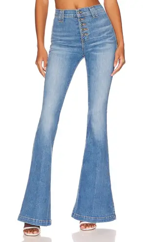 Veronica Beard Jeans Sheridan Bell Bottom High Rise Button Fly Lakeshore Size 24