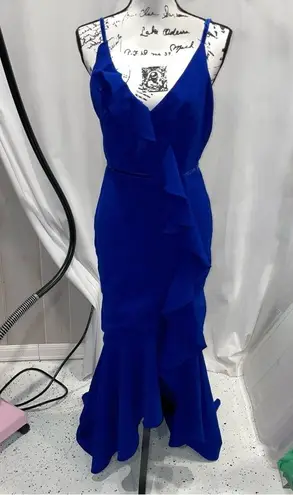 Marchesa Notte royal blue ruffle dress velvet trim tulip maxi Size 2