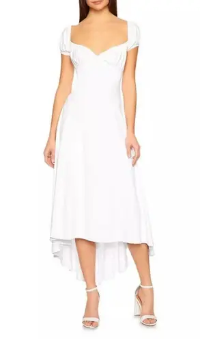 Susana Monaco Sugar White Puff Sleeve Shoulder High Low Wedding Midi Dress Small