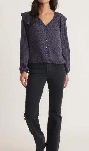 Marine layer NWOT Rory Longsleeve Ruffle Blouse in Blue Cheetah