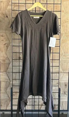 NWT Manta Del Lago Short Sleeve Dress Sz Small Brown Boho Shark Bite Hem