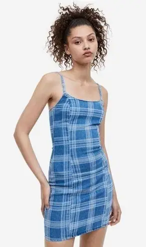 Divided  BY H&M | Blue Denim Plaid Fitted Sleeveless Bodycon Mini Dress Size XL