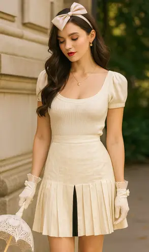 Stella McCartney Silk Pleated Skirt Cream Small Quiet Luxury Old Money Coquette