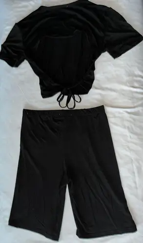 Black Two Piece Crop Top Biker Shorts Set Size L