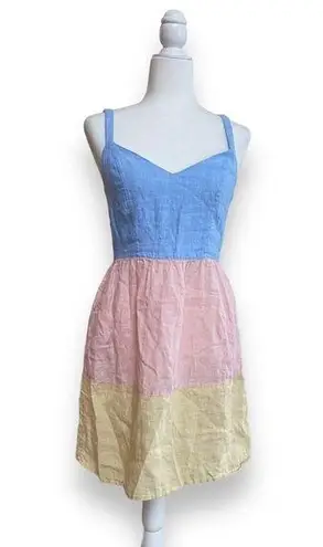 Cynthia Rowley  Dress Womens Size S Linen Blue Pink Yellow Colorblock Fit Flare