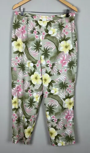 Pendleton Pants Womens 14 Silk Cotton Floral Pink Green Yellow Side Zip Straight