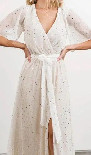 Baltic Born NWT Grace Sparkle Gown in White & Gold Faux Wrap Full Length Size L