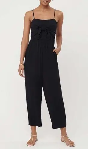 Loft  Beach smocked tie front jumpsuit wide leg flowy pants leg tank top black XS